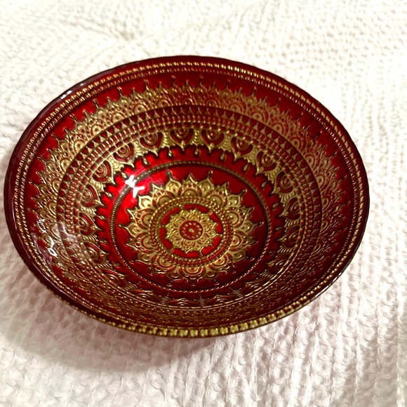 Accents Hand Painted Red And Gold Glass Bowl Made In Turkey Poshmark